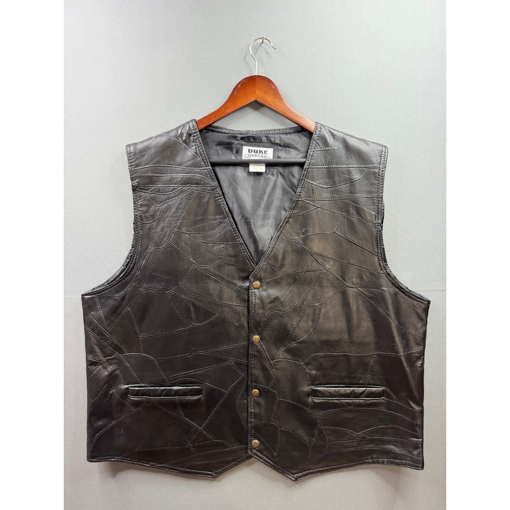 Duke Haband Leather Vest Mens Black Patchwork Biker Western 2XL